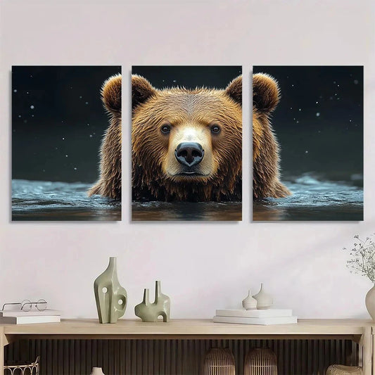 3pcs Whimsical Playful Bear Wildlife Metal Print Ready to Hang Art