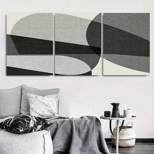3pcs Modern Abstract Geometric Black White Grey Wall Art Set Canvas Framed 40x60cm - High Quality Print 100% Australian Made Wall Canvas Ready to Hang