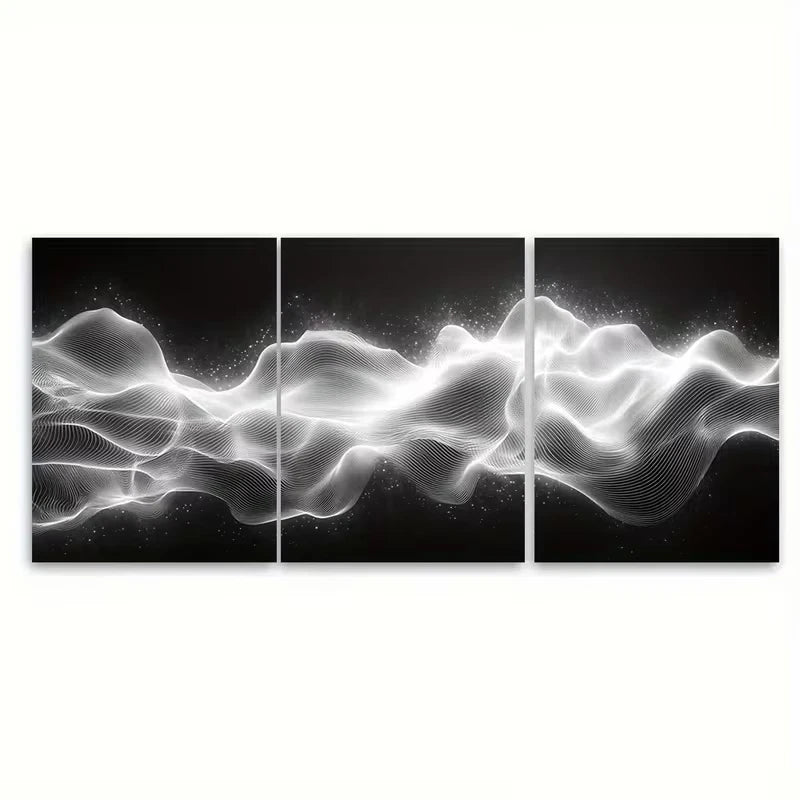 3pcs Black White Optical Wave Metal Print Ready to Hang Art