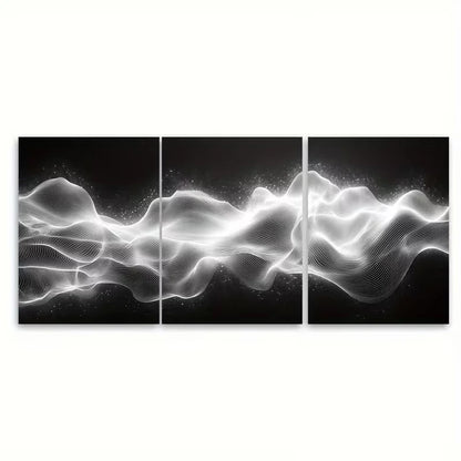 3pcs Black White Optical Wave Metal Print Ready to Hang Art