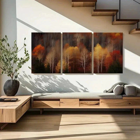 3pcs Autumn Forest Palette Abstract Artwork Wall Art Set Canvas Framed 40x60cm - High Quality Print 100% Australian Made Wall Canvas Ready to Hang