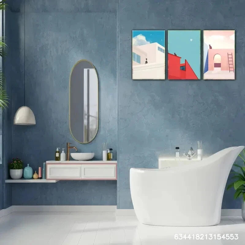 3pcs Cat and Building House Decoration Poster Metal Print Ready to Hang Art