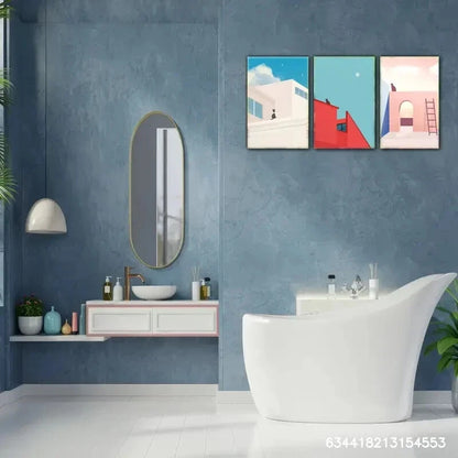 3pcs Cat and Building House Decoration Poster Metal Print Ready to Hang Art