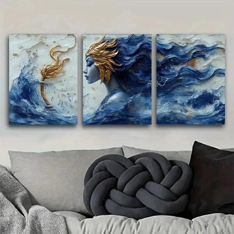 3pcs Inspired Goddess Ocean Accents Perfect Wall Art Set Canvas Framed 40x60cm - High Quality Print 100% Australian Made Wall Canvas Ready to Hang