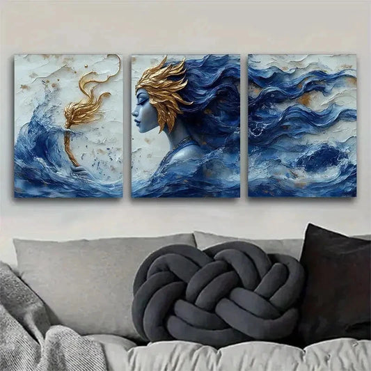 3pcs Inspired Goddess Ocean Accents Perfect Wall Art Set Canvas Framed 40x60cm - High Quality Print 100% Australian Made Wall Canvas Ready to Hang