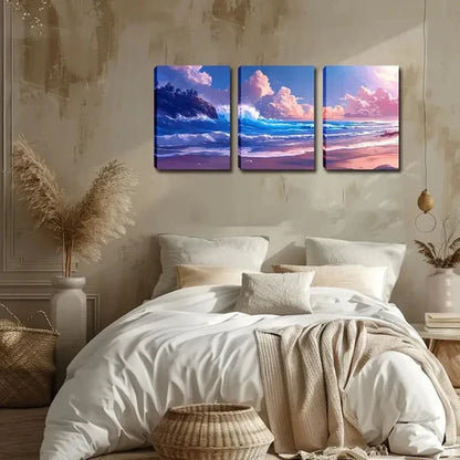3pcs Featuring Waves And Rocks Wall Art Set Canvas Framed 60x90cm - High Quality Print 100% Australian Made Wall Canvas Ready to Hang