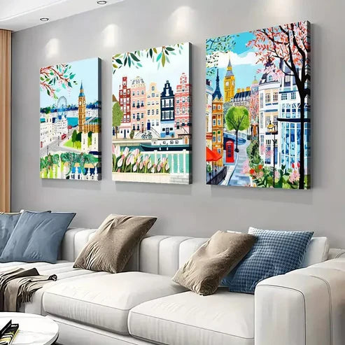3pcs Amsterdam & Tulip Canvas Art Canvas Framed 60x90 cm - High Quality Print 100% Australian Made Wall Canvas Ready to Hang