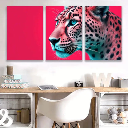 3pcs Leopard Vibrant Red Background Wall Art Set Canvas Framed 50x70cm - High Quality Print 100% Australian Made Wall Canvas Ready to Hang