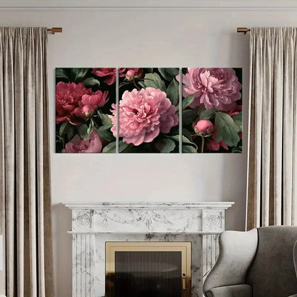 3pcs Romantic Pink Blossom Design Vintage Metal Print Ready to Hang Art