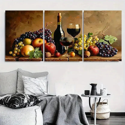 3pcs Fruit Grapes Apples and Wine Glass Metal Print Ready to Hang Art
