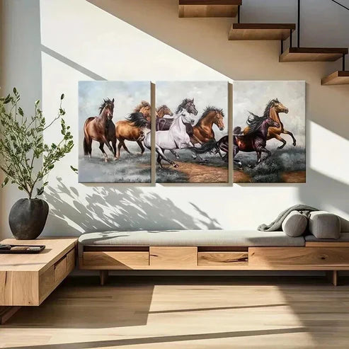 3pcs Animal Aesthetics Art Eight Horses Wall Art Canvas Unframed - High Quality Print 100% Australian Made Wall Canvas