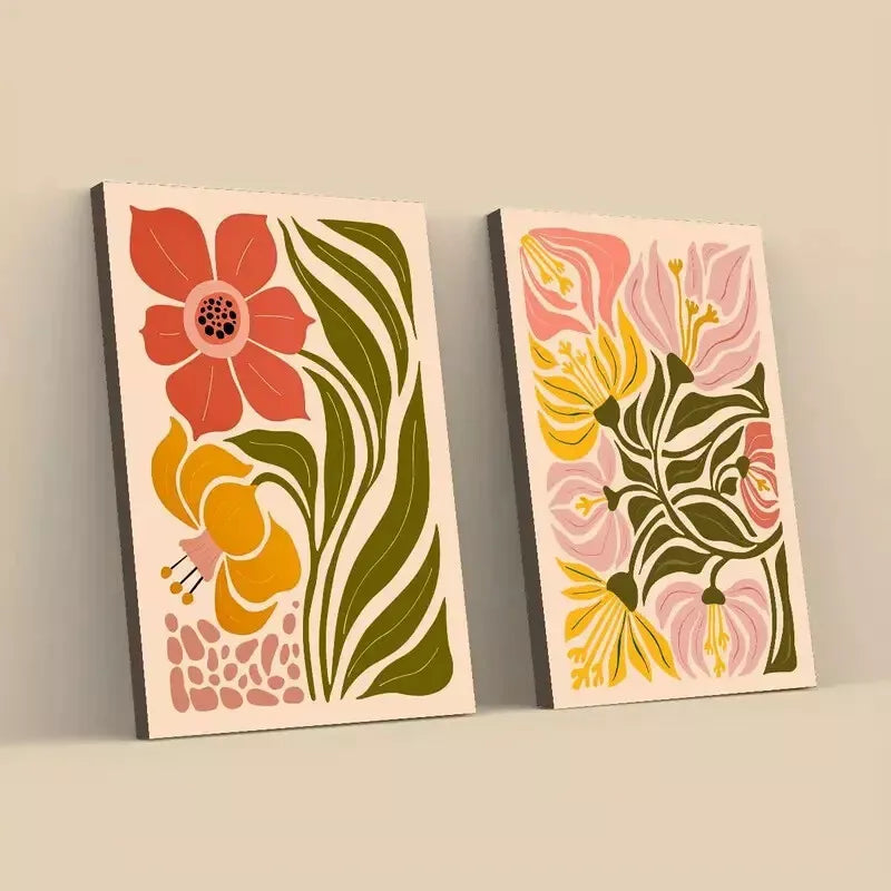 2pcs Vintage Flower Botanical Modern Design Framed 50x75cm - High Quality Print 100% Australian Made Wall Canvas Ready to Hang