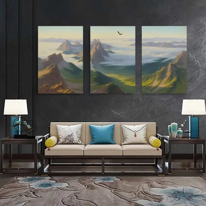 3pcs Misty Mountains & Lush Greenery Landscape Metal Print Ready to Hang Art