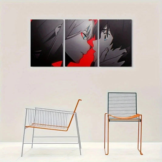 3pcs Romantic Kiss Scene Anime Metal Print Ready to Hang Art