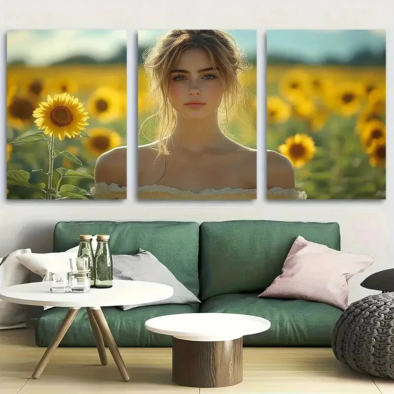 3pcs Vibrant Yellow Sunflowers & Lush Greenery Metal Print Ready to Hang Art
