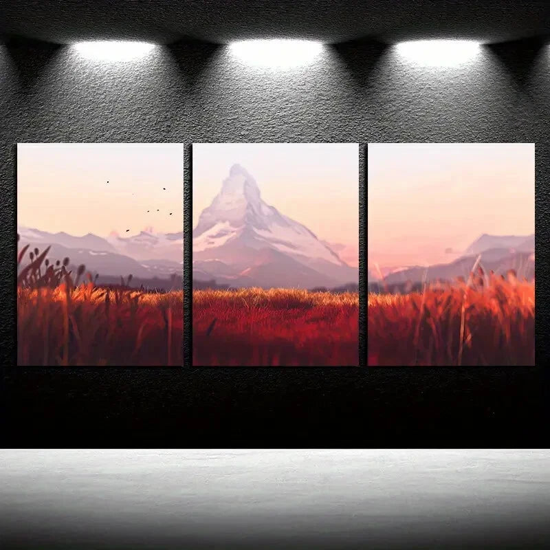 3pcs Snowy Mountain Peak Design Metal Print Ready to Hang Art