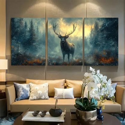 3pcs Mythical stag in the forest Metal Print Ready to Hang Art