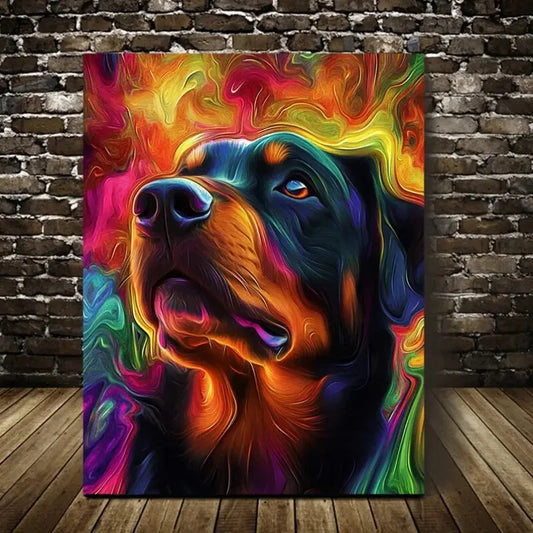 Beautiful Abstract Rottweiler Dog Vibrant Colorful 40x60cm Metal Print Ready to Hang