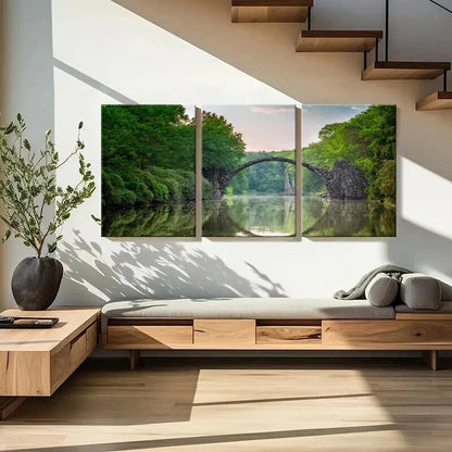 3pcs Serene Lake & Devils' Bridge Landscape Wall Art Set Canvas Framed 40x60cm - High Quality Print 100% Australian Made Wall Canvas Ready to Hang
