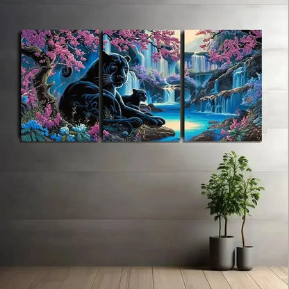 3pcs Black Panther Family Optical Illusion Style Metal Print Ready to Hang Art