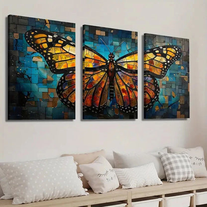 3pcs Vibrant Butterfly Abstract Colorful Perfect Wall Art Set Canvas Framed 40x60cm - High Quality Print 100% Australian Made Wall Canvas Ready to Hang