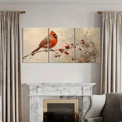 3pcs Winter Cardinal Bird Snowy Branches Metal Print Ready to Hang Art