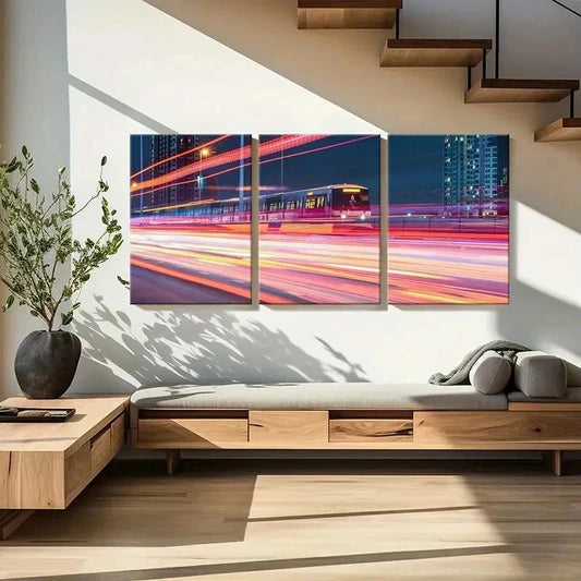 3pcs High Speed Train Aesthetics Color Wall Art Set Canvas Framed 40x60cm - High Quality Print 100% Australian Made Wall Canvas Ready to Hang