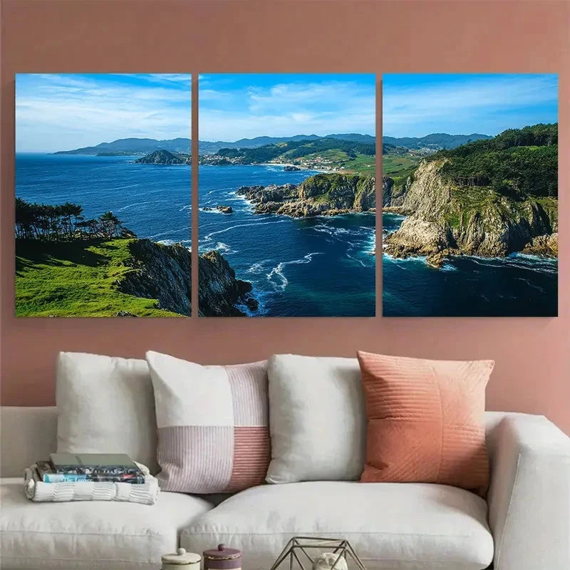 3pcs Galicia Cies Islands Illustration Metal Print Ready to Hang Art