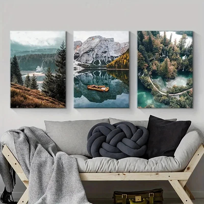 3pcs Nordic Scandinavian Landscape Painting Metal Print Ready to Hang Art