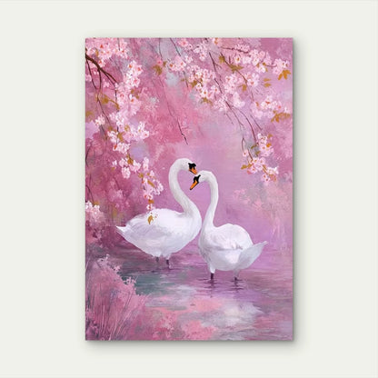 Romantic Cherry Blossom Swan  60x90cm Metal Print Ready to Hang