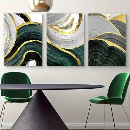3pcs Gold Green Marble Line Canvas Framed 40x60cm - High Quality Print 100% Australian Made Wall Canvas Ready to Hang