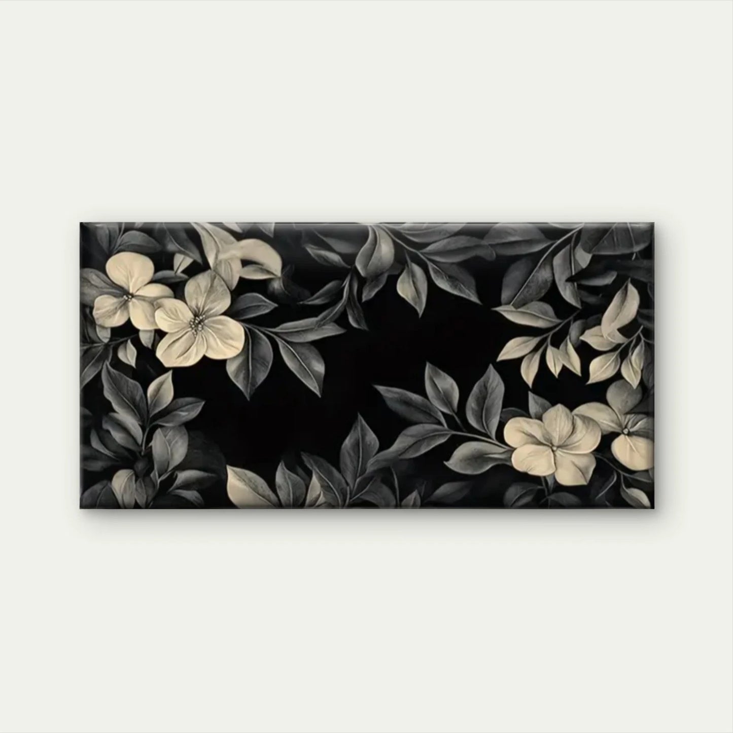 Black White Floral Flowers Wall Art Canvas Office Home Room Framed 120x60cm