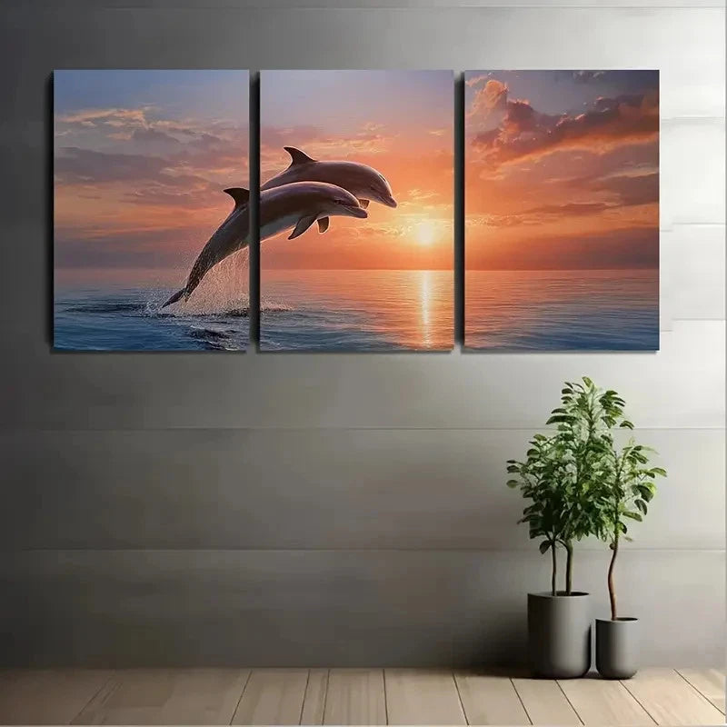 3pcs Beautiful Sunset Over The Ocean Wall Art Set Canvas Framed 50x70cm - High Quality Print 100% Australian Made Wall Canvas Ready to Hang