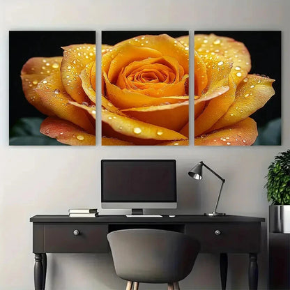 3pcs Vibrant Yellow Rose Close Up Botanical Floral Metal Print Ready to Hang Art