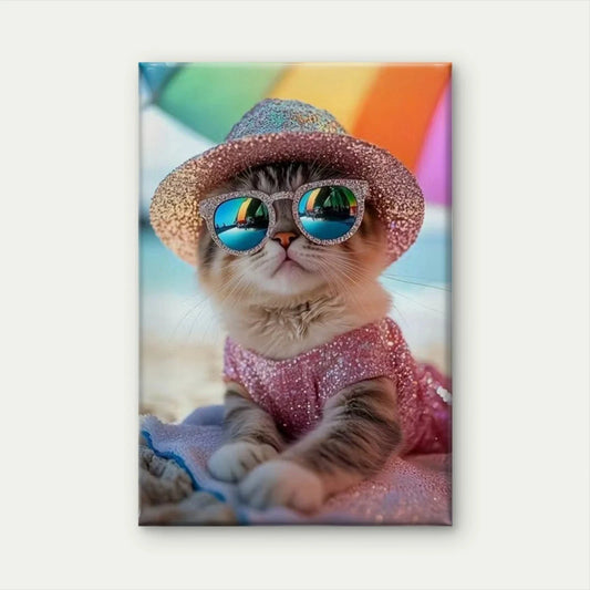 Sparkling Cat on Beach Scene Metal Print Ready to Hang