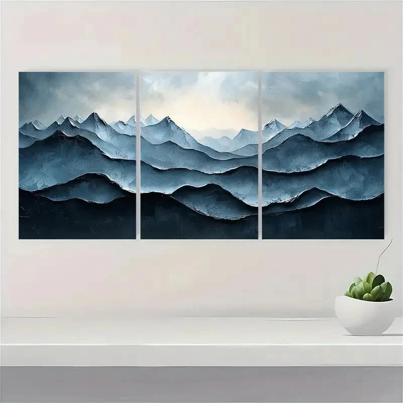 3pcs Abstract Texture Mountain Oil Painting Metal Print Ready to Hang Art