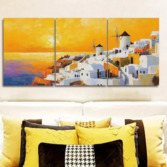 3pcs Beautiful Santorini Painting Metal Print Ready to Hang Art