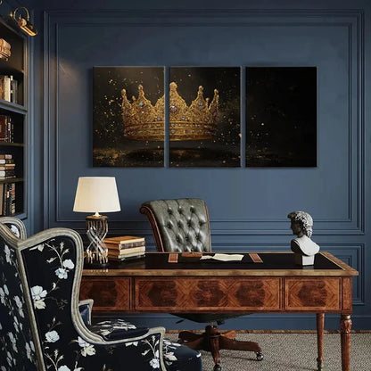 3pcs Golden Crown Jewels Royal Luxury Metal Print Ready to Hang Art
