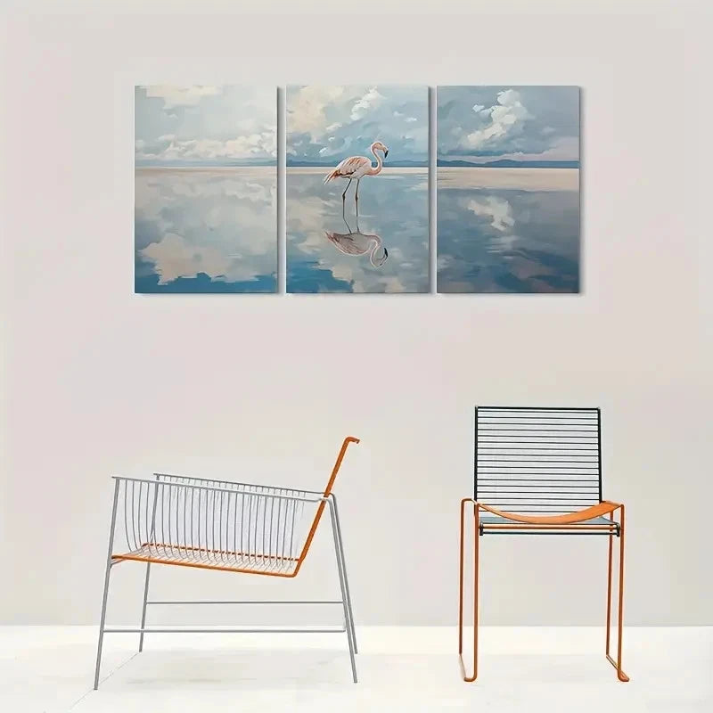 3pcs Serene Flamingo Reflection Metal Print Ready to Hang Art