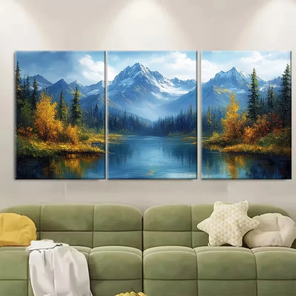 3pcs Oregon Landscape with Snow-Capped Peaks Metal Print Ready to Hang Art