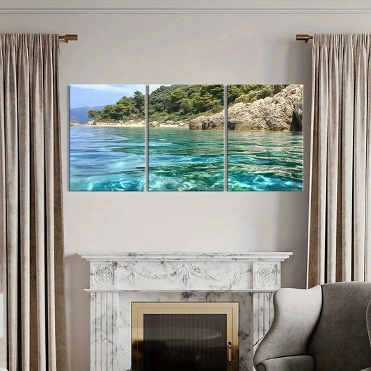 3pcs Waters Lush Greenery Rocky Shoreline Metal Print Ready to Hang Art