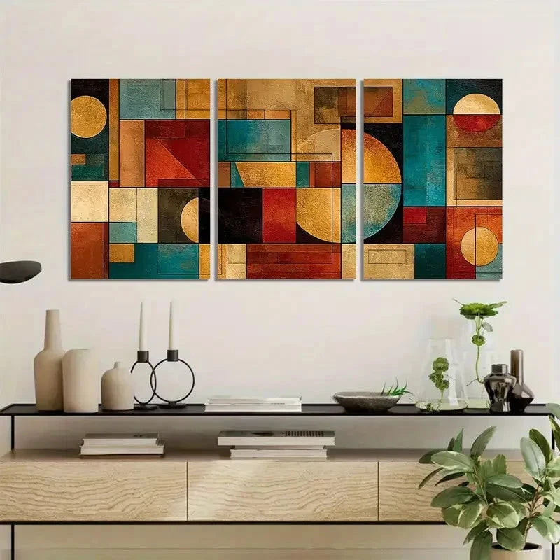 3pcs Geometric Earthy Tones Shapes Poster Metal Print Ready to Hang Art