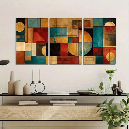 3pcs Geometric Earthy Tones Shapes Poster Metal Print Ready to Hang Art