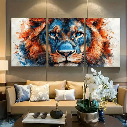 3pcs Vibrant Majestic Lion Watercolor Design Metal Print Ready to Hang Art