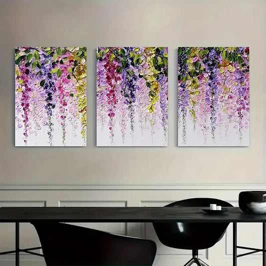 3pcs Rustic Wisteria & Twisting Vines Metal Print Ready to Hang Art