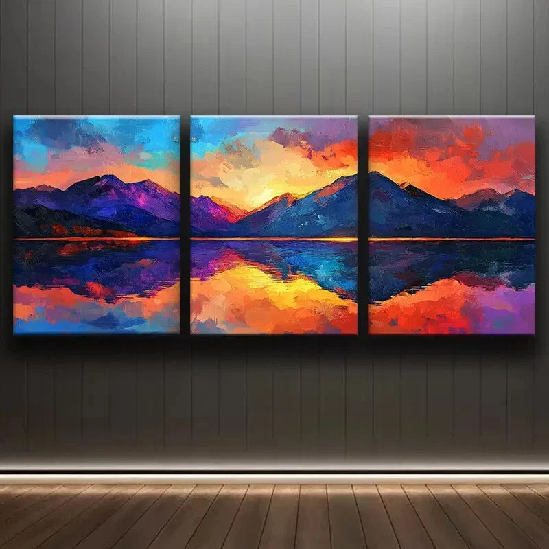 3pcs Beautiful Painting Of The Mountains Metal Print Ready to Hang Art