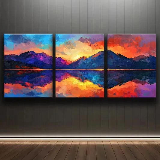 3pcs Beautiful Painting Of The Mountains Metal Print Ready to Hang Art
