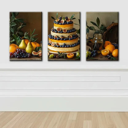 3pcs Cheesecake With Fruits Print Wall Art Set Canvas Framed 40x60cm - High Quality Print 100% Australian Made Wall Canvas Ready to Hang
