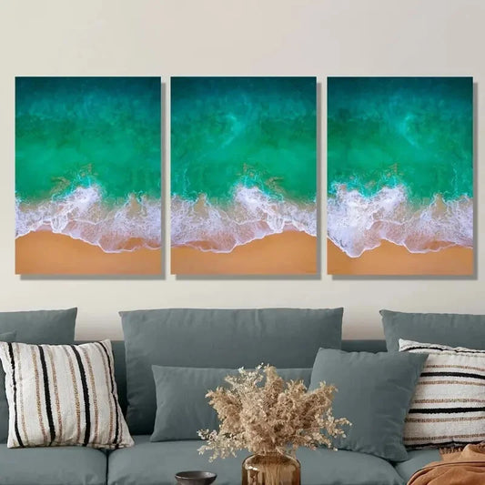 3pcs Vibrant Teal & Turquoise Seascape Metal Print Ready to Hang Art