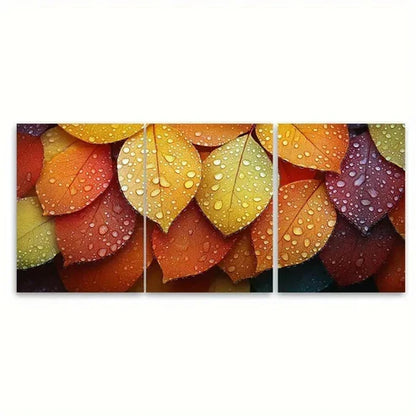 3pcs Dew Covered Leaves Wall Art Set Canvas Unframed – High Quality Print 100% Australian Made Wall Canvas